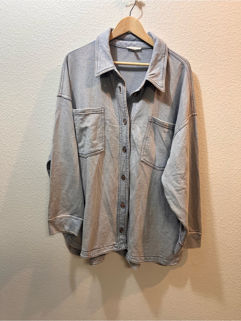 Maurices Washed Light Gray Button-Down Shirt Jacket